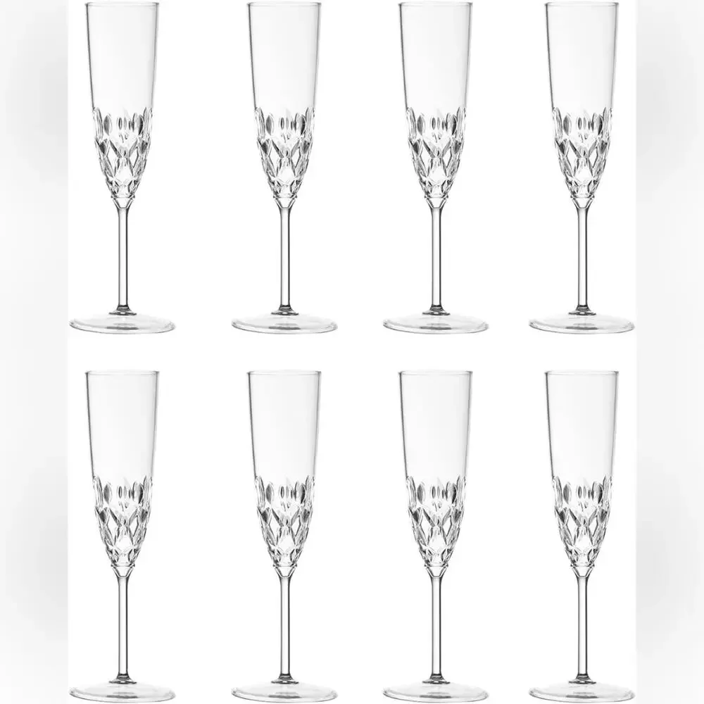 NWT Plastic 8 Pcs Shatterproof Reusable Plastic Champagne Flutes, 5 oz